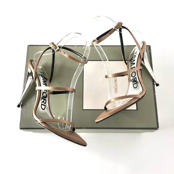NIB Tom Ford Flesh Satin Strappy Pointed Toe High Heeled Sandals 36.5 - Picture 2 of 10